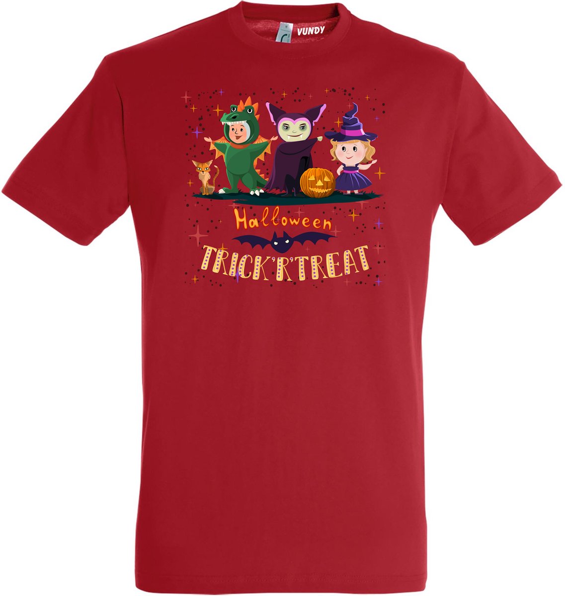 T-shirt Halloween TrickrTreat | Halloween kostuum kind dames heren | verkleedkleren meisje jongen | Rood | maat XL